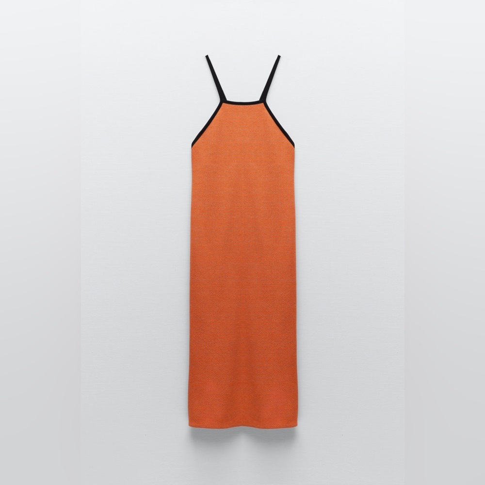 Zara jacquard orange black dress